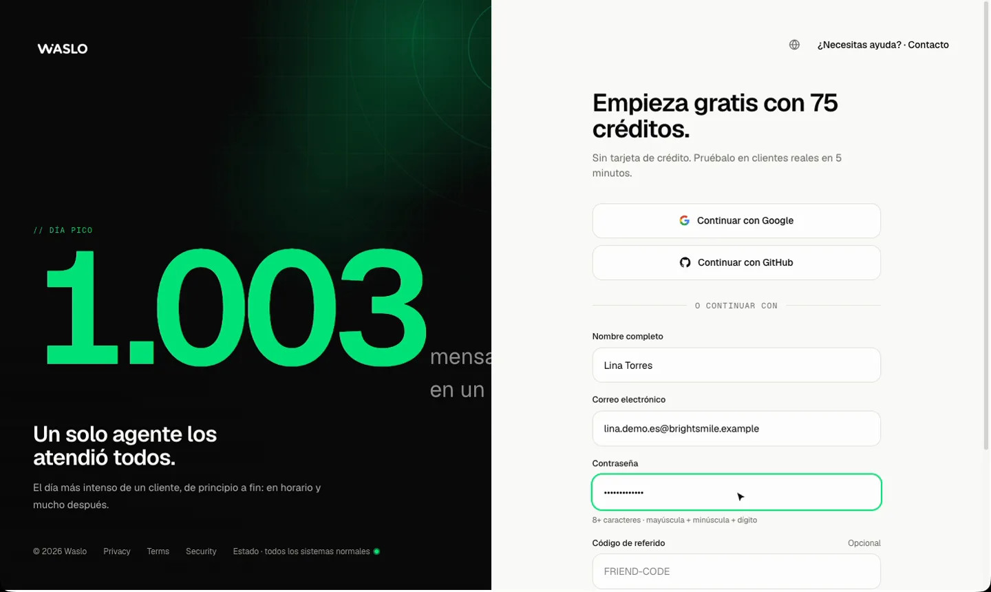 El formulario de registro con nombre, correo y contraseña